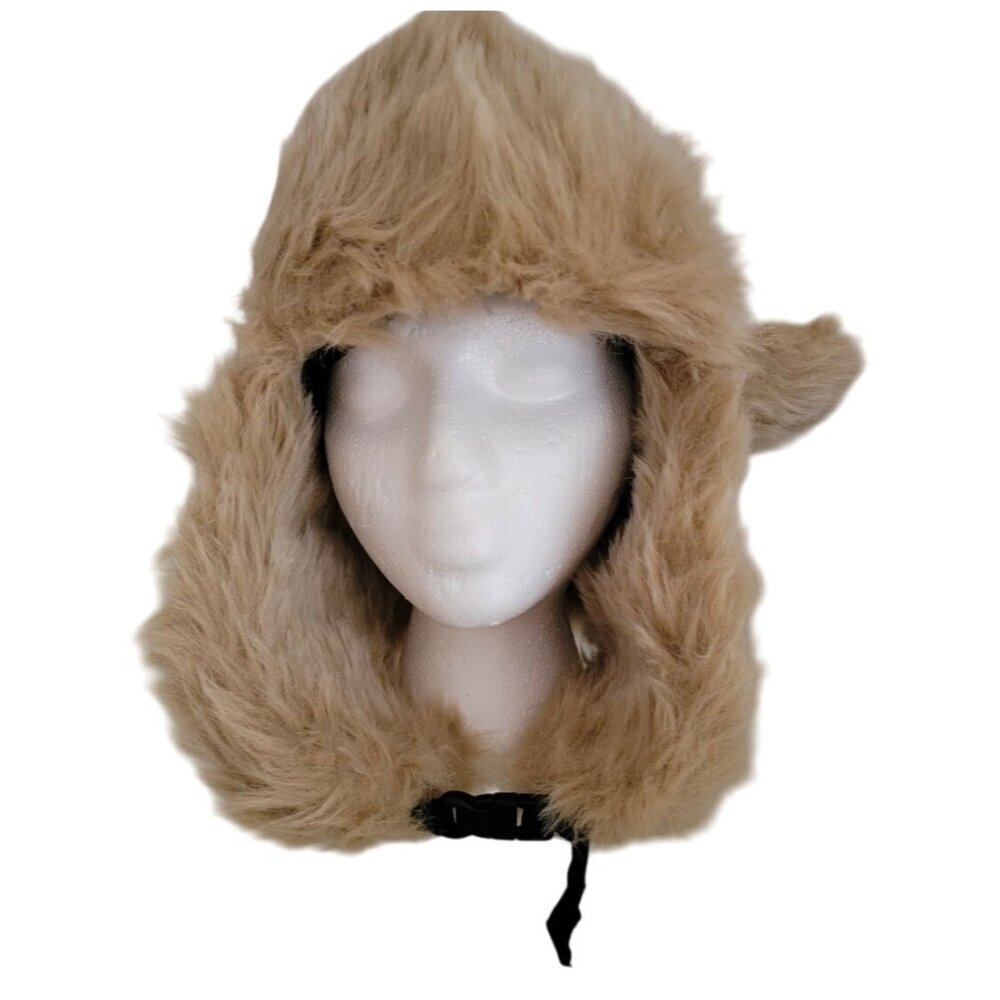 Faux Fur Aviator Trapper Hat With Ears Flaps For Women/Men Beige & Tan Warm Wint